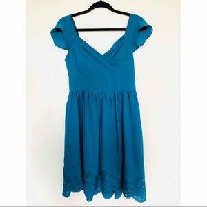 ModCloth Turquoise Aqua Flutter Cap Sleeve Dress